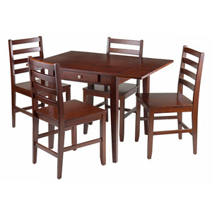 Winsome Wood Hamilton 5-Piece Dining Set, Drop Leaf Table & 4 Ladder Back Chairs, Walnut 94561-WINSOMEWOOD