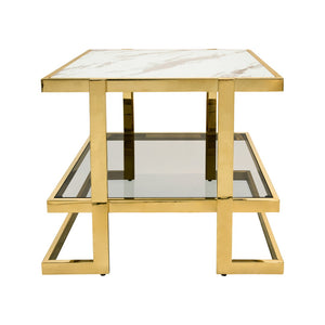 Sagebrook Home Glam Metal/marble Glass Side Table, Gold/white Kd 15439 Gold Metal