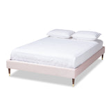 Volden Glam and Luxe Light Pink Velvet Fabric Upholstered Full Size Wood Platform Bed Frame with Gold-Tone Leg Tips