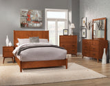 Alpine Furniture Flynn Mid Century Modern Queen Panel Bed, Acorn 966-01Q Acorn Mahogany Solids & Okoume Veneer 65 x 86 x 52