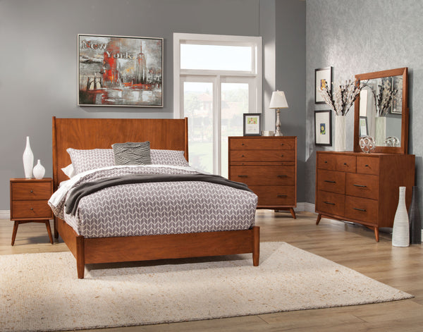 Alpine Furniture Flynn Mid Century Modern California King Panel Bed, Acorn 966-07CK Acorn Mahogany Solids & Okoume Veneer 77 x 90 x 52