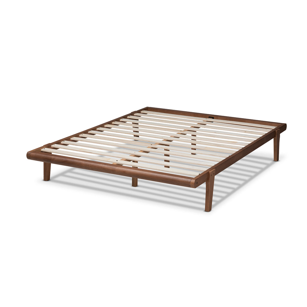 Baxton Studio Kaia Mid-Century Modern Walnut Brown Finished Wood Full Size Platform Bed Frame