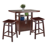 Winsome Wood Albany 3-Piece High Table Set, Table with cabinet & 2 Square Seat Stools 94753-WINSOMEWOOD