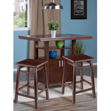 Winsome Wood Albany 3-Piece High Table Set, Table with cabinet & 2 Square Seat Stools 94753-WINSOMEWOOD