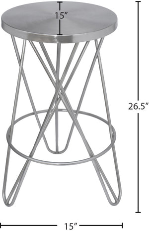 Mercury Iron Contemporary Silver Iron Counter Stool - 15" W x 15" D x 26.5" H