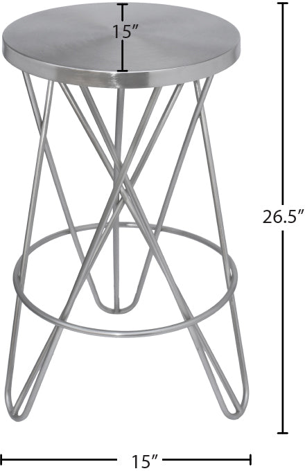 Mercury Iron Contemporary Silver Iron Counter Stool - 15" W x 15" D x 26.5" H