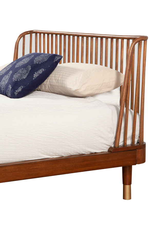 Alpine Furniture Belham Queen Platform Bed 1971-01Q Dark Walnut Mahogany Solids & Rattan 64.5 x 84.5 x 43.5