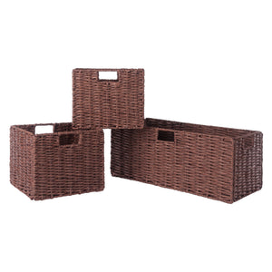 Winsome Wood Tessa 3-Piece Woven Rope Basket Set, Foldable, Walnut 94803-WINSOMEWOOD 94803-WINSOMEWOOD