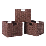 Winsome Wood Tessa 3-Piece Woven Rope Basket Set, Foldable, Walnut 94810-WINSOMEWOOD 94810-WINSOMEWOOD