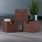 Winsome Wood Tessa 3-Piece Woven Rope Basket Set, Foldable, Walnut 94810-WINSOMEWOOD 94810-WINSOMEWOOD