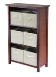 Winsome Wood Verona 3- Section M Storage Shelf with 6 Foldable Beige Color Fabric Baskets 94881-WINSOMEWOOD