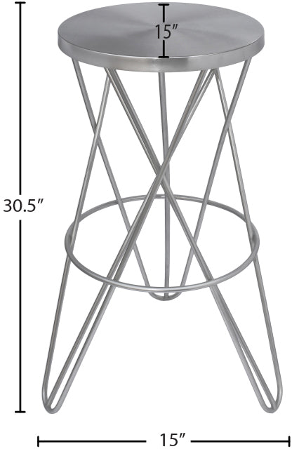 Mercury Iron Contemporary Silver Iron Bar Stool - 15" W x 15" D x 30.5" H