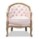 Baxton Studio Genevieve Traditional French Provincial Light Pink Velvet Upholstered White-Washed Oak Wood Armchair