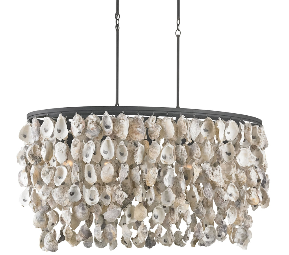 Stillwater Oval Chandelier - Elegant Oyster Shell Design with Adjustable Height for Nautical Charm