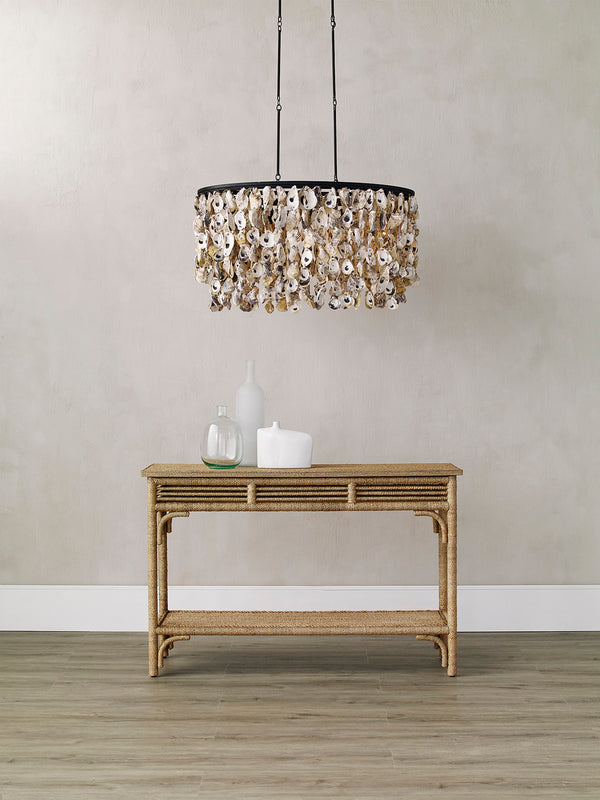 Stillwater Oval Chandelier - Elegant Oyster Shell Design with Adjustable Height for Nautical Charm