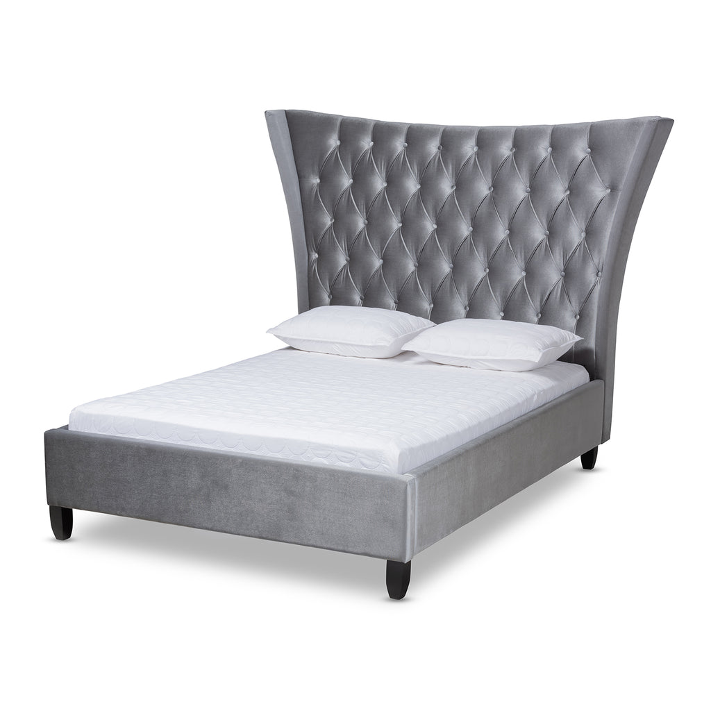 Viola Glam and Luxe Grey Velvet Fabric Upholstered and Button