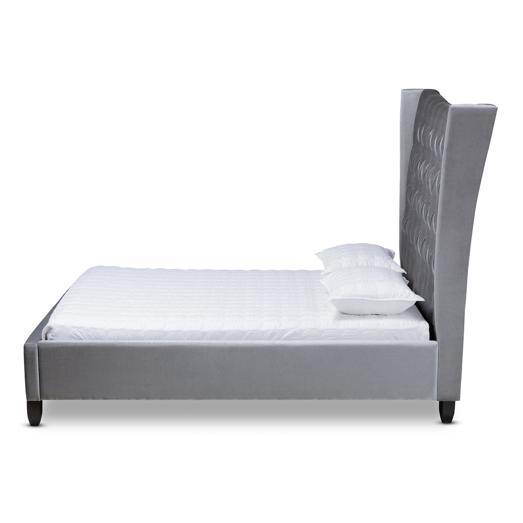 Viola Glam and Luxe Grey Velvet Fabric Upholstered and Button