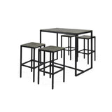 Noble House Elkhart Outdoor Modern Industrial 4 Seater Acacia Wood Bar Set, Gray and Black