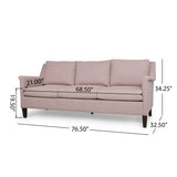 Dupont Contemporary 3 Seater Fabric Sofa, Light Blush and Espresso Noble House