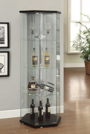 Contemporary 4-shelf Hexagon Shaped Curio Cabinet and Clear