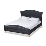 Felisa Modern and Contemporary Charcoal Grey Fabric Upholstered and Button Tufted King Size Platform Bed