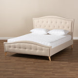 Baxton Studio Felisa Modern and Contemporary Beige Fabric Upholstered and Button Tufted King Size Platform Bed