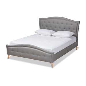 Baxton Studio Felisa Modern and Contemporary Grey Fabric Upholstered and Button Tufted King Size Platform Bed