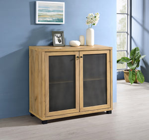 Casual Accent Cabinet with Two Mesh Doors Golden Oak