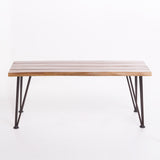 Zion Outdoor Industrial Rustic Finshed Iron and Teak Finished Acacia Wood Coffee Table Noble House