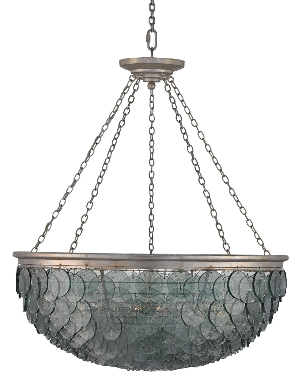 Quorum Large Chandelier - Stunning Recycled Glass & Wrought Iron Design in Silver Leaf Finish