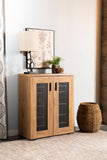 Casual Metal Mesh Door Accent Cabinet Golden Oak