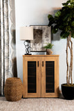 Casual Metal Mesh Door Accent Cabinet Golden Oak