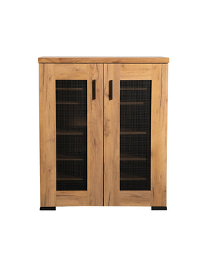 Casual Metal Mesh Door Accent Cabinet Golden Oak