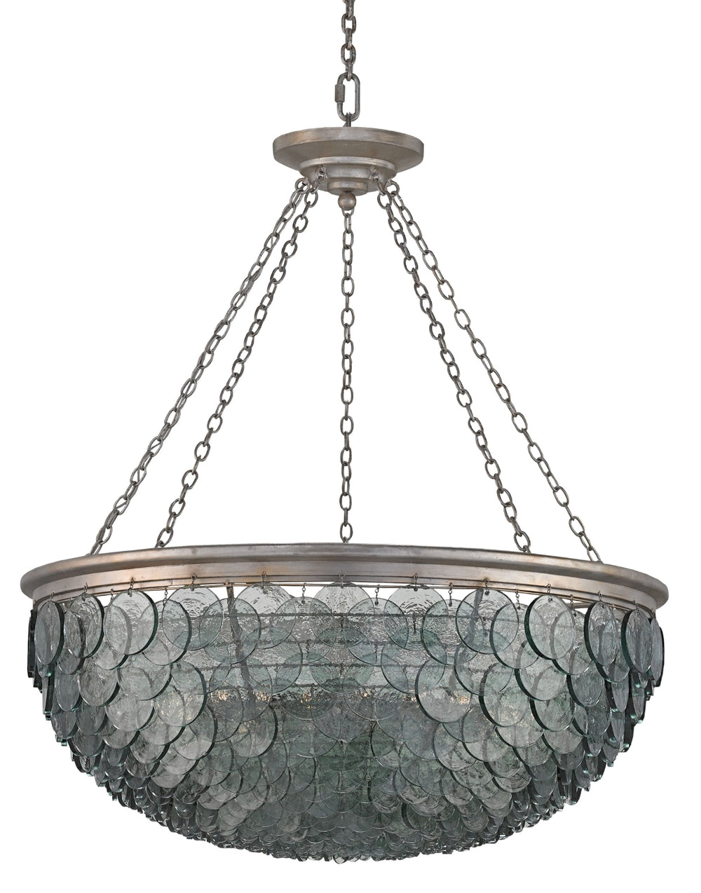 Quorum Large Chandelier - Stunning Recycled Glass & Wrought Iron Design in Silver Leaf Finish