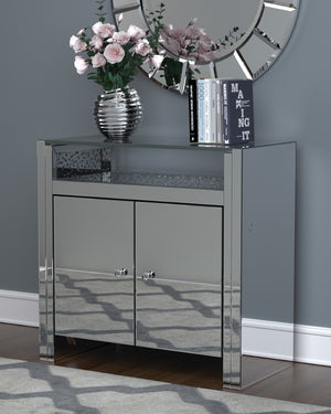 Contemporary 2-door Accent Cabinet Clear Mirror and Silver