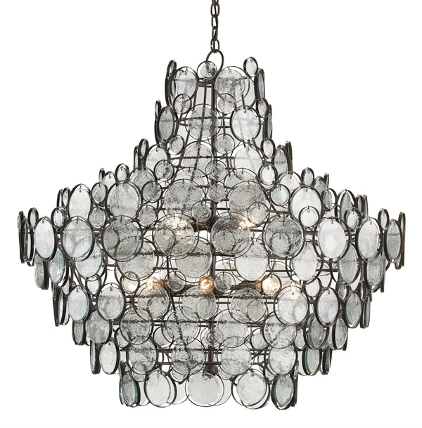 Galahad Chandelier - Stunning 12-Light Bronze Fixture with Recycled Glass for Elegant Interiors