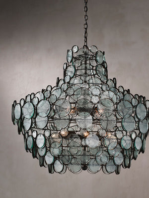 Galahad Chandelier - Stunning 12-Light Bronze Fixture with Recycled Glass for Elegant Interiors