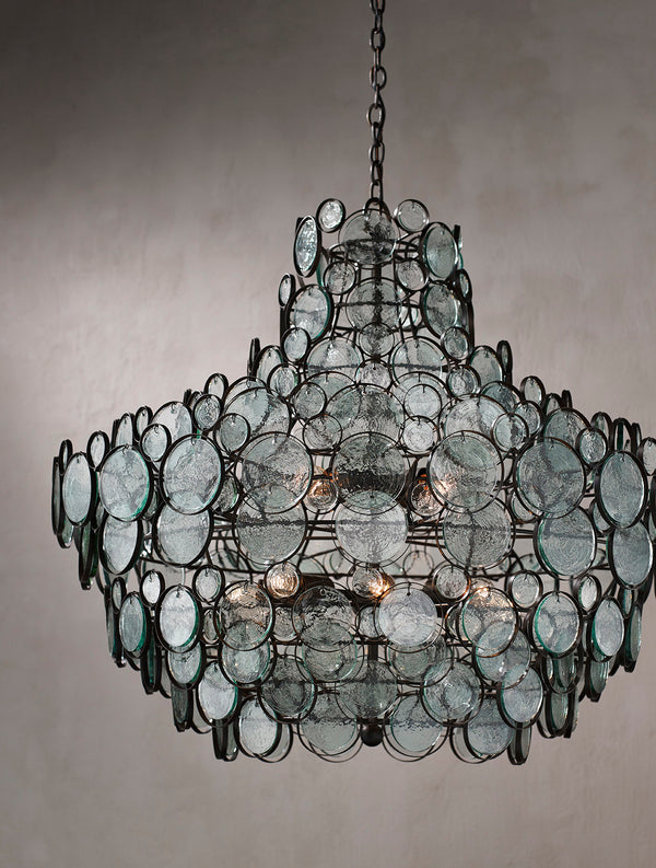 Galahad Chandelier - Stunning 12-Light Bronze Fixture with Recycled Glass for Elegant Interiors