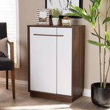 Baxton Studio Mette Mid-Century Modern Two-Tone White and Walnut Finished 5-Shelf Wood Entryway Shoe Cabinet 