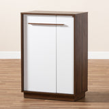 Baxton Studio Mette Mid-Century Modern Two-Tone White and Walnut Finished 5-Shelf Wood Entryway Shoe Cabinet 