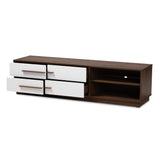 Baxton Studio Mette Mid-Century Modern Two-Tone White and Walnut Finished 4-Drawer Wood TV Stand