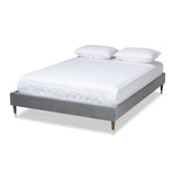 Volden Glam and Luxe Charcoal Velvet Fabric Upholstered Full Size Wood Platform Bed Frame with Gold-Tone Leg Tips