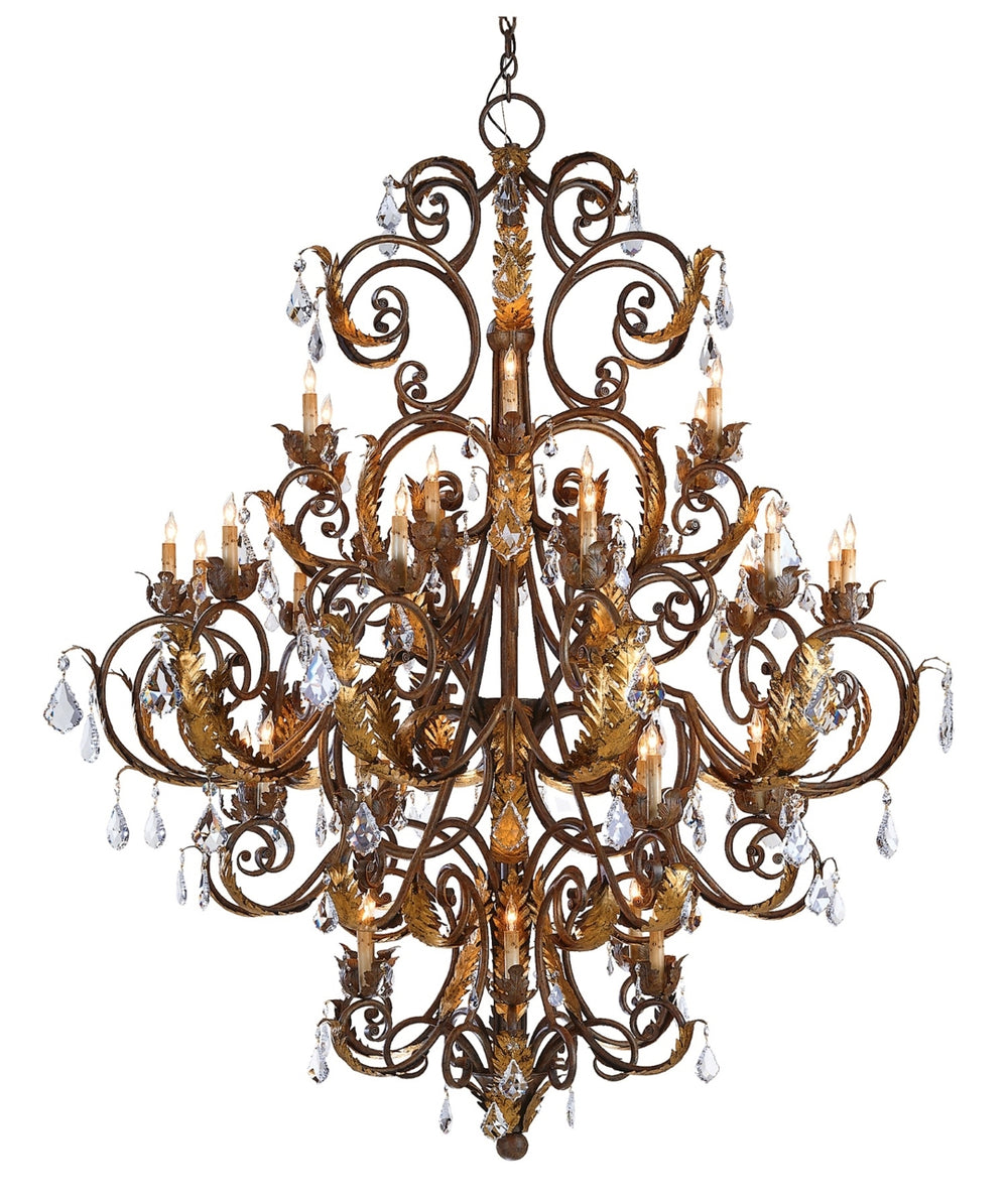 Innsbruck Chandelier: Exquisite Wrought Iron & Swarovski Crystal Elegance with Venetian Gold Leaf Finish