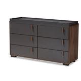 Rikke Modern and Contemporary Two-Tone Gray and Walnut Finished Wood 6-Drawer Dresser