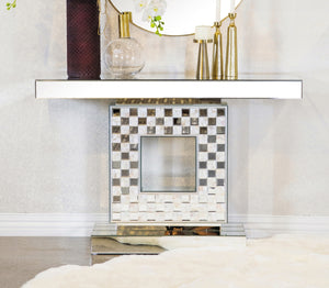 Contemporary Checkerboard Square Base Console Table Silver