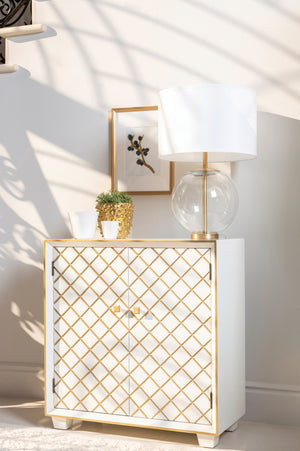 Contemporary 2-door Accent Cabinet White and Gold