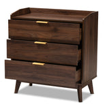 Baxton Studio Lena Mid-Century Modern Walnut Brown Finished 3-Drawer Wood Chest