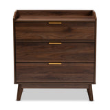 Baxton Studio Lena Mid-Century Modern Walnut Brown Finished 3-Drawer Wood Chest