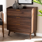 Baxton Studio Lena Mid-Century Modern Walnut Brown Finished 3-Drawer Wood Chest