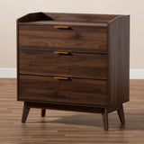 Baxton Studio Lena Mid-Century Modern Walnut Brown Finished 3-Drawer Wood Chest